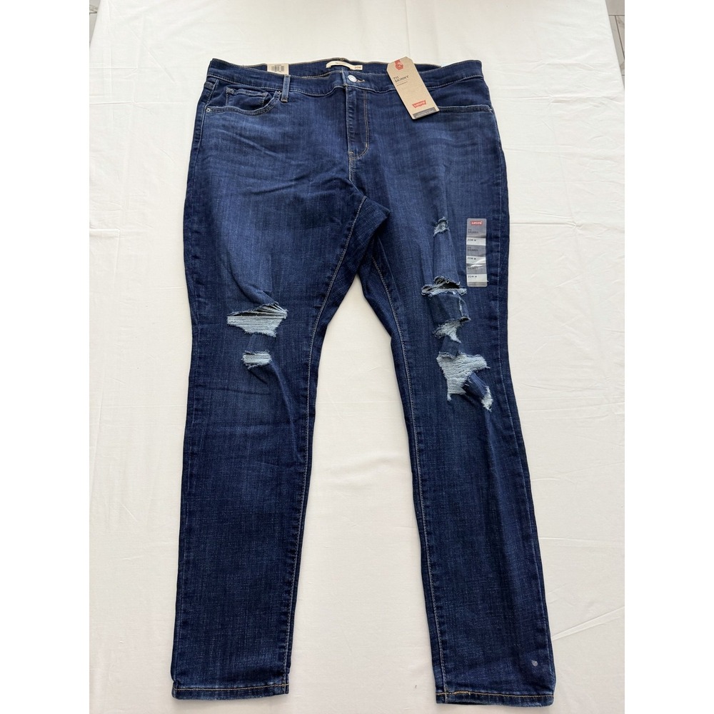 Levis 711 Skinny Jeans Womens 20W Blue Dark Wash Mid Rise Distressed 40x30 Denim